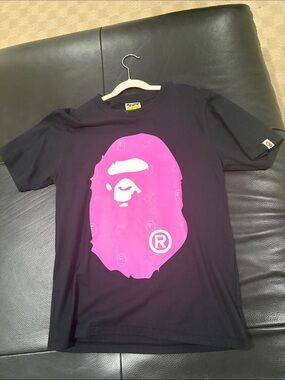 Bape Kids Black T-Shirt with Pink Ape Head Logo